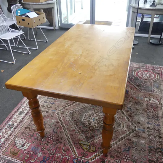 THICK KAURI PLANK TOP DINING TABLE. planks from 'floor joists Ex. The Old Customs House Annex 1885'.850 x 1585mm