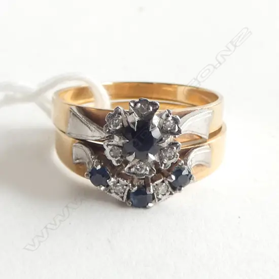 PR 9ct GOLD SAPPHIRE & DIAMOND COMPANION RINGS 5gms SIZE Q