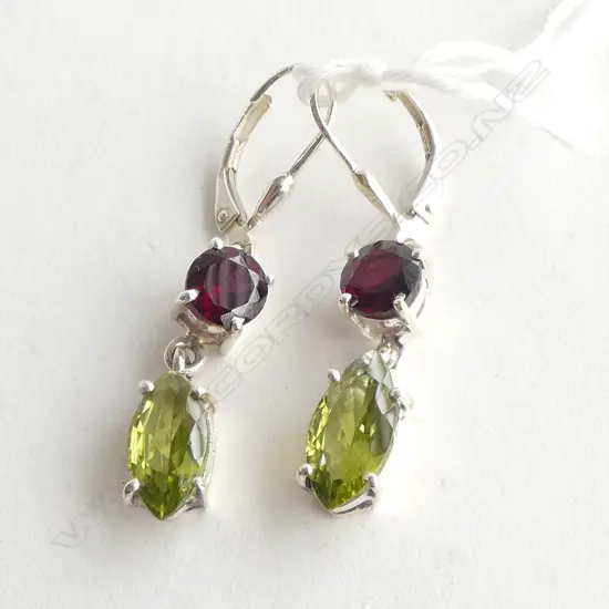 SILVER PERIDOT & GARNET DROP EARRINGS