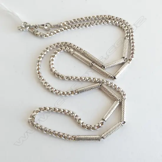 SILVER ROPE TWIST & DECORATIVE CYLINDER BAR NECKCHAIN L.680mm 36gms