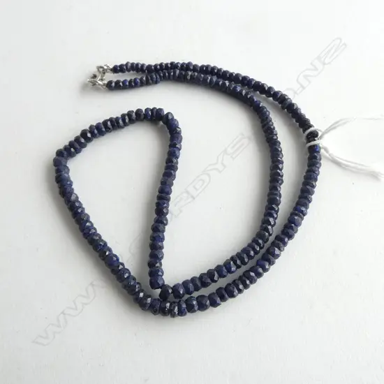 BLUE SAPPHIRE FACETED BEAD NECLACE w SILVER CLASP, L.460mm