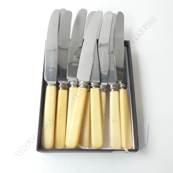 TEN ‘BONE’ HANDLE BREAD & BUTTER KNIVES SHEFFIELD, L.210MM 
