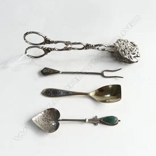STG SILVER PASTRY TONGS (39gms), STG SILVER ATAAHUA PICKLE FORK + 2 OTHERS