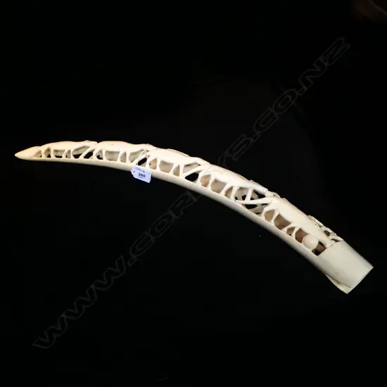 AFRICAN CARVED IVORY TUSK various animals L.620mm