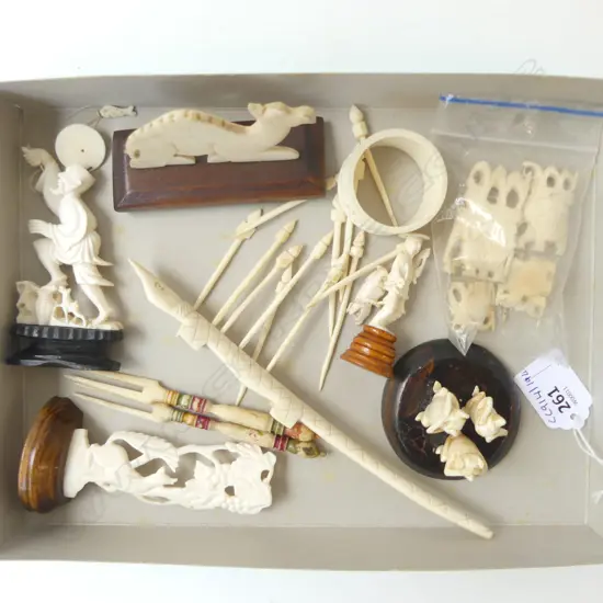 COLLECTION 10 CARVED IVORY & BONE PCS LARGEST 200MM