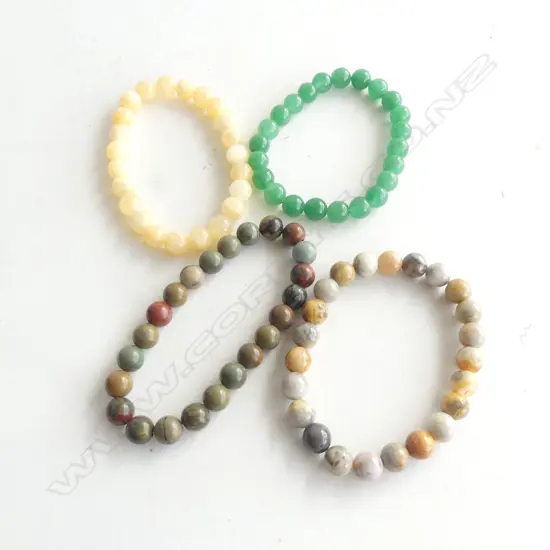 4 AGATE BEAD BRACELETS