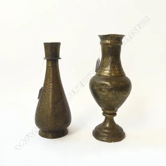2 c1900 INDIAN BRASS SPECIMEN VASES Finely engraved H.255mm
