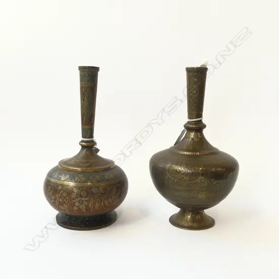 2 c1900 INDIAN BRASS SPECIMEN VASES Finely engraved H.250mm