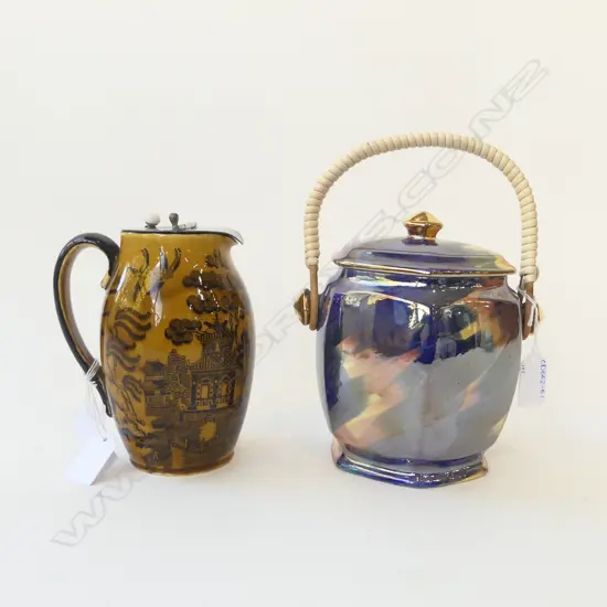 MALING LUSTRE WARE BISCUIT BARREL+ROYAL DOULTON 'WILLOW' COCOA POT H.160mm