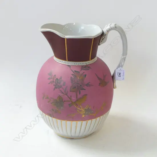 EDWARDIAN WATER JUG PINK SWALLOW PAT H300MM