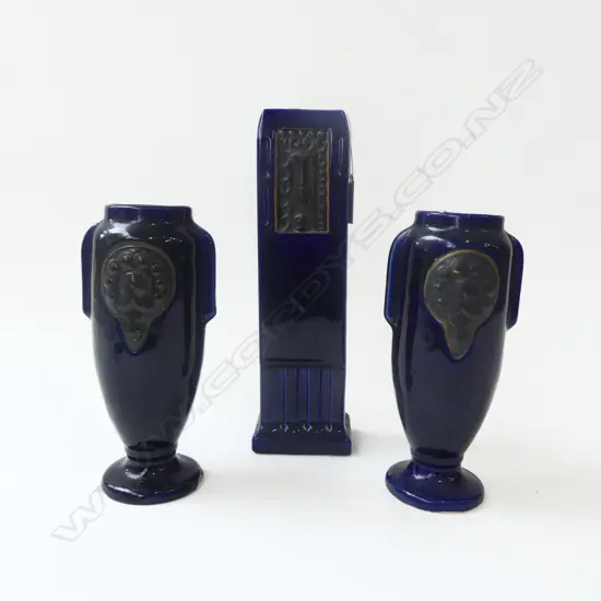 3 BLUE GLAZE ART NOUVEAU VASES H.255mm