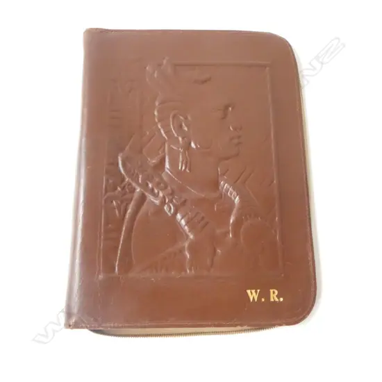 LEATHER FOLDER w. EMBOSSED MAORI CHIEFTAIN H.290mm