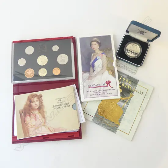 UK COIN SETS: PROOF 1995 SET. Proof 1990 90th Birthday. 3 UNC sets: 70th & 90th Birthday + 1996 collection 