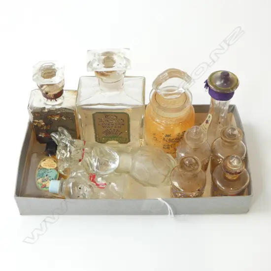12 PERFUME BOTTLES, ROGER & GALLET PARIS, LAVENDER WATER, NOVELTY DOGS ETC