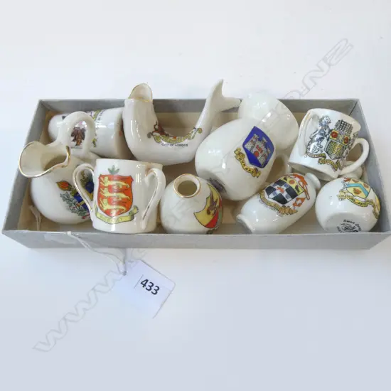 NINE CRESTED CHINA COLLECTIBLES – DUNBAR, LONDON, GUERNSEY ETC 