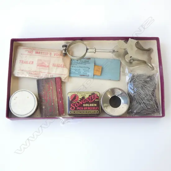 HMV GRAMOPHONE NEEDLES, TIN, USED NEEDLE TIN, SHEET MUSIC HOLDER ETC 