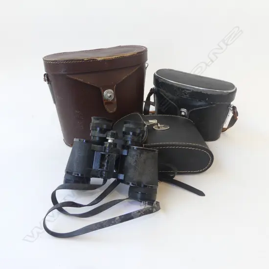 3 CASED PRS VINTAGE BINOCULARS H200 LARGEST