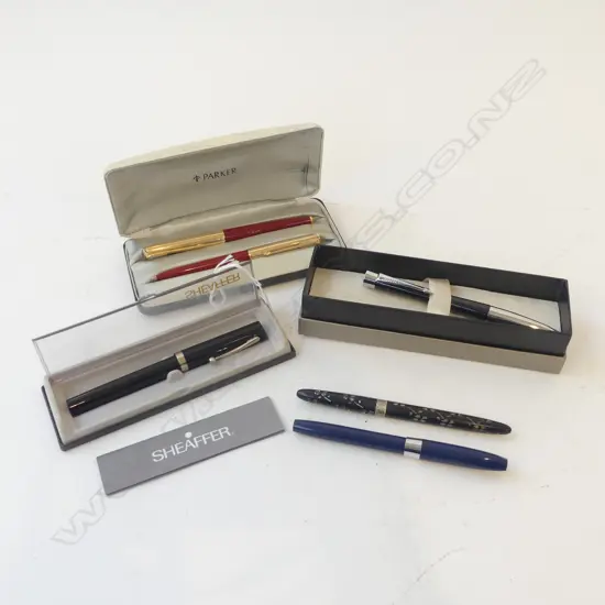 6 VINTAGE FOUNTAIN & BALL PENS; PR PARKER, 3 SHEAFFER & OTHER