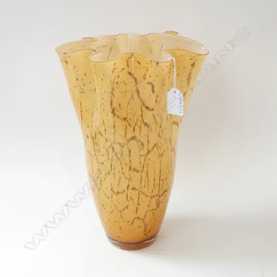LARGE MURANO HANDKERCHIEF FLUTED ART GLASS VASE, H.330MM D.210MM