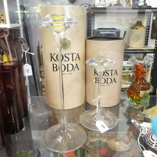 2 KOSTA BODA 'FANFARE' CANDLESTICKS H.280, 180mm + BOXES