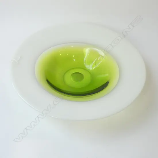 GREEN & WHITE ART GLASS BOWL 400mm dia