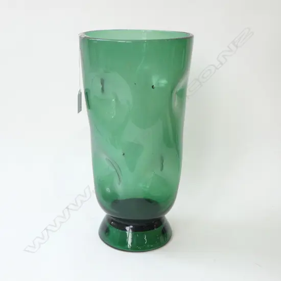 TALL DIMPLED GREEN ART GLASS VASE H.345mm