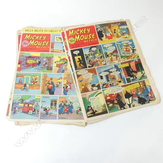 NINE 1950’S MICKEY MOUSE WEEKLY COMICS, L.360MM W.270MM 