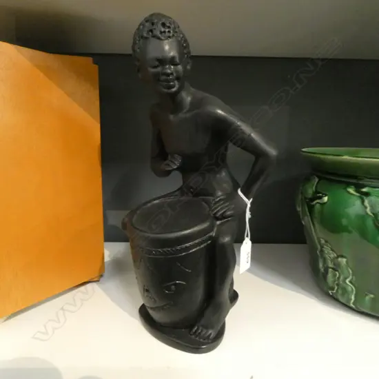 BLACK PLASTER AFRICAN DRUMMER FIGURE H.325mm