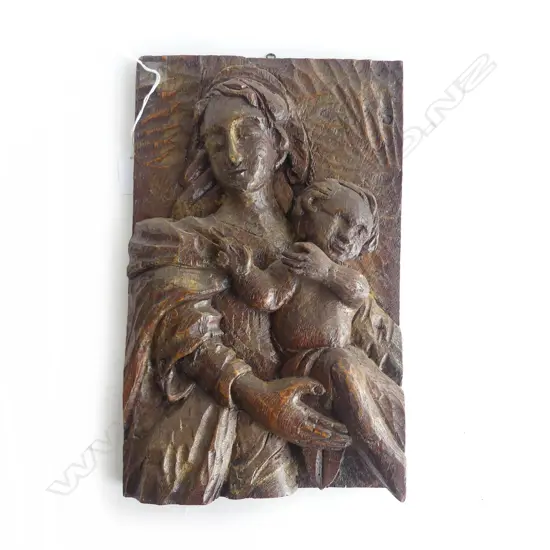 VINTAGE CONT OAK WOOD PANEL MADDONA & CHILD H370MM