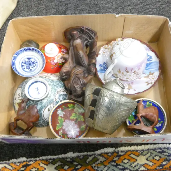 COLLECTION 11 SMALL ORIENTAL ITEMS CHINA WOOD CLOISONE ETC
