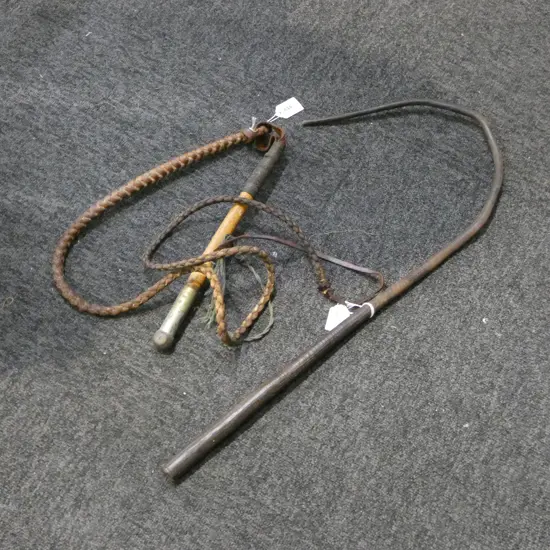 VINTAGE BULLOCK WHIP L900MM & STOCK WHIP L1900MM