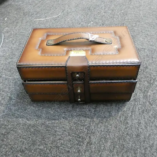 LEATHER JEWELLERY BOX & CONTENTS WIND STONES COSTUME JEWELLERY ETC