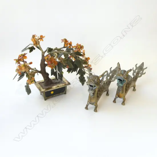 PR BRASS CHINESE DRAGONS L.300mm (FAULT) + JADE BONSAI TREE