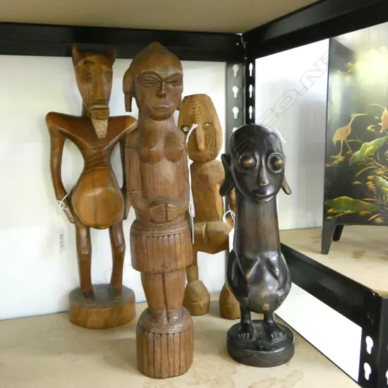 GROUP OF 4 CARVED WOOD ETHNIC FIGURES H390MM TALLEST