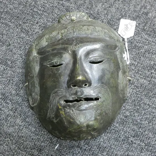 ANTIQUE BRONZE ORIENTAL FACE MASK L190MM