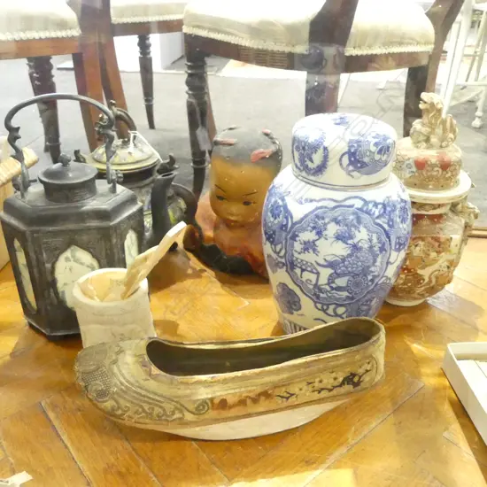 ASST. ORIENTAL PCES; SHOE, VASES ETC