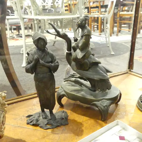 2 JAPANESE METAL FIGURINES H.240mm