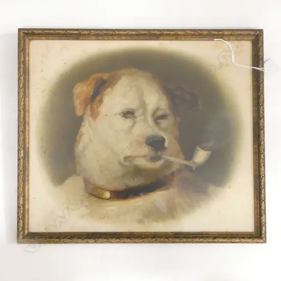 ANTIQUE PEARS PRINT OF DOG SMOKING A PIPE