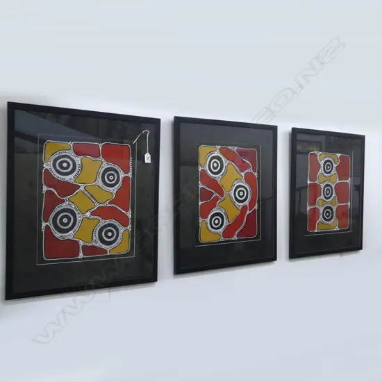 3 FRAMED ABORIGINAL ARTWORKS BY MARNIE NAPURULLA H420 L330MM