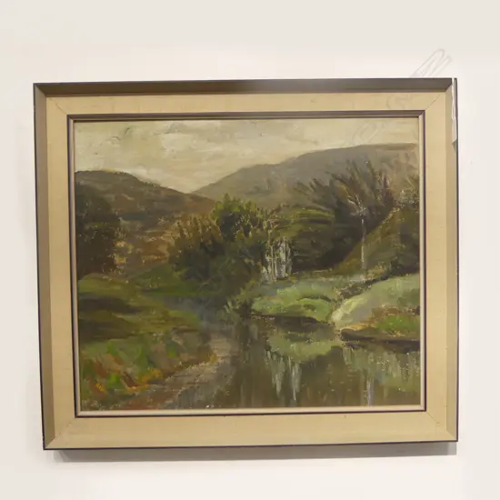 JUNE SHIEFF, UPPER WAIWERA, OIL ON BOARD 445x525mm