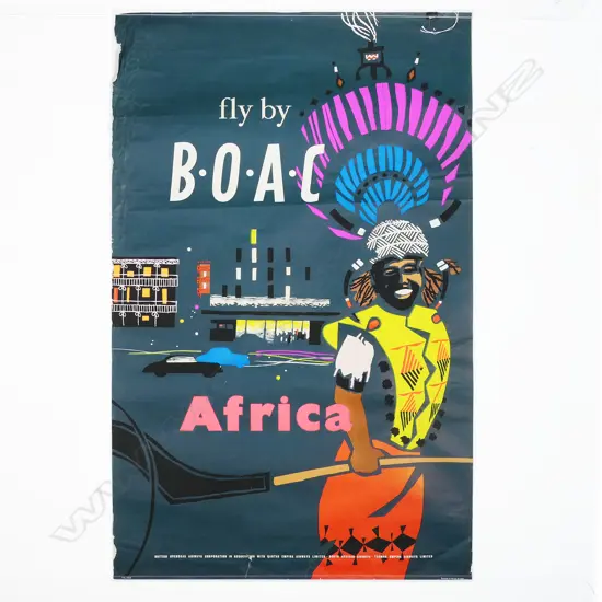 VINTAGE POSTER 'fly by B.O.A.C Africa' 'Printed in Great Britain' 1000 x 630mm. by Dick Negus & Philip Sharland c.1954