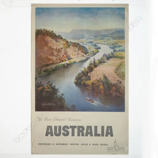 AUSTRALIAN VINTAGE TRAVEL POSTER 'The River Derwent - Tasmania Australia' artwork by James Northfield. 