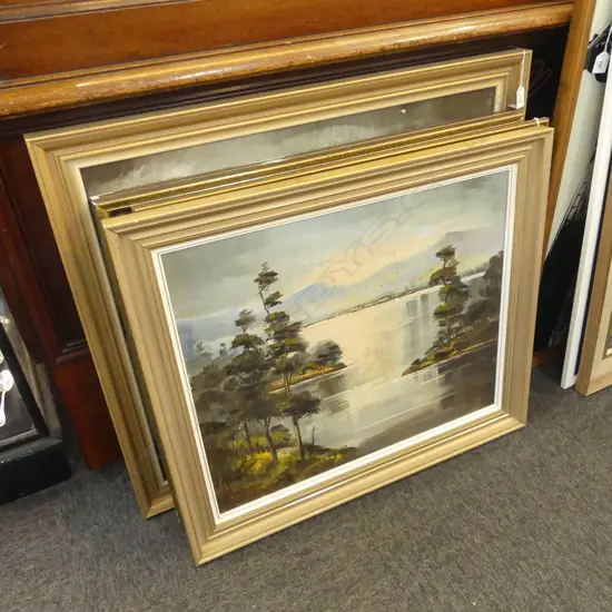 4 FLORENCE LUXFORD OIL LANDSCAPES; TRANQUIL WAIKATO, AUTUMN RIVER, HATEPE LAKE TAUPO, PAREMATA WATERS 600x700mm