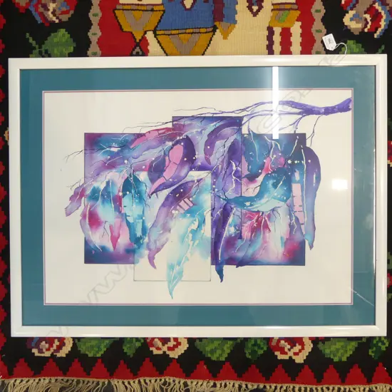 JOAN ROSS 'PURPLE LEAVES in RAIN', W/C, signed, H.480 x 700mm