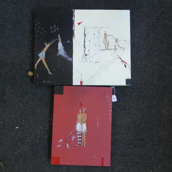 2 WENDY LINEHAM 'WEWEHE LOVESTRUCK I & II' ACRYLIC ON BOARD '04 405x305 / 410x510mm