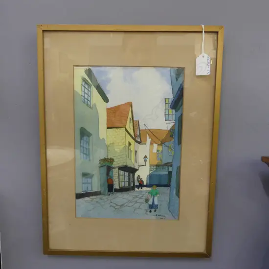 H WAYWELL, ENGLISH VILLAGE SCENE W/C, SIGNED AND DATED 1937, 270 x 190mm