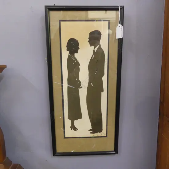 BARON SCOTFORD, B/W SILHOUETTE CUTOUT OF COUPLE, SIGNED & DATED LONDON 1953, 330 x 125mm
