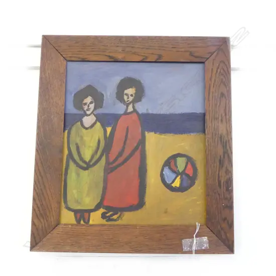 LEE FELTHAM,  AT THE BEACH, ACRYLIC ON BOARD, FRAMED, 270 x 240MM, provenance below