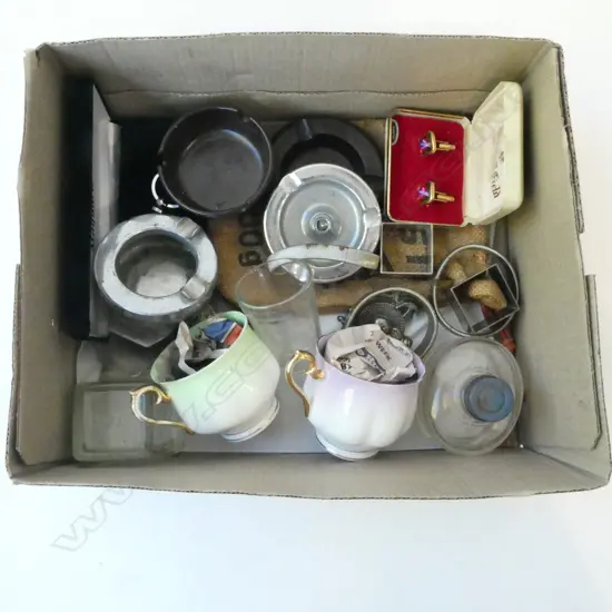 ASST. ITEMS; 2 ROYAL ALBERT CUPS, ASHTRAYS ETC