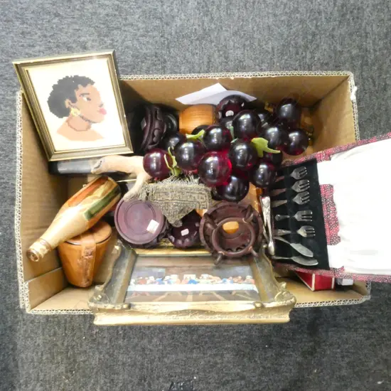 ASST. COLLECTABLES Incl. FRAMED LAST SUPPER PRINT, SILVER PLATE & PORCELAIN FORKS, etc